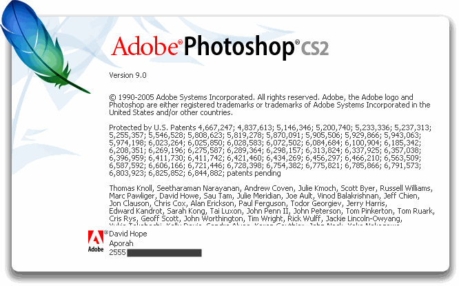 Photoshop CS2 About Screen